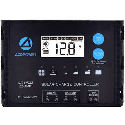 ACOPower Waterproof ProteusX 20A Controlador Solar PWM con Pantalla LCD y 5 Etapas de Carga