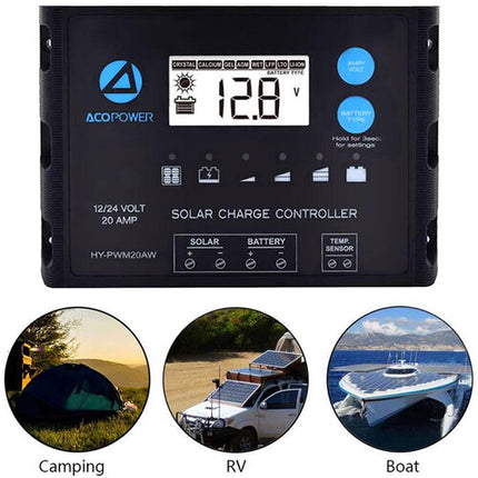 ACOPower Waterproof ProteusX 20A Controlador Solar PWM con Pantalla LCD y 5 Etapas de Carga