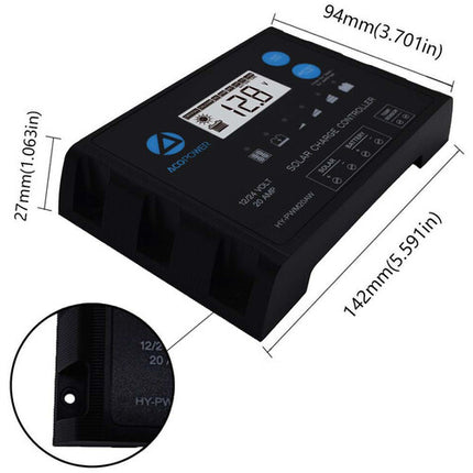 ACOPower Waterproof ProteusX 20A Controlador Solar PWM con Pantalla LCD y 5 Etapas de Carga