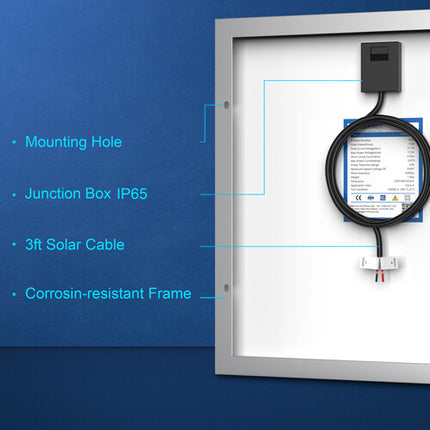 ACOPower Panel Solar Policristalino 15W 12V Eficiencia 19.1% IP65
