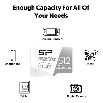 Silicon Power Superior 512GB microSDXC UHS-I Clase 10 con Adaptador SD