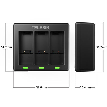 TELESIN Cargador de Baterías 3 Canales para GoPro HERO9 Carga Rápida 2A USB Tipo-C