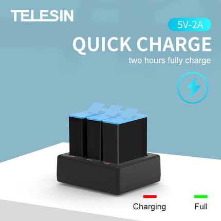 TELESIN Cargador de Baterías 3 Canales para GoPro HERO9 Carga Rápida 2A USB Tipo-C