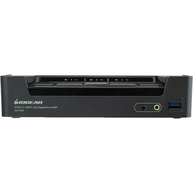 IOGEAR 3-Port 4K USB Type-C y DisplayPort KVMP Switch con 45W PD y control remoto