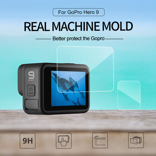 TELESIN Protectores de Vidrio para Lente y Pantalla LCD GoPro HERO9 Black con Paño de Microfibra