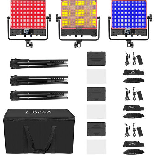 GVM 50SM Panel LED Doble Cara Bi-Color RGB Kit 3 Luces 6000 Lux 14.5x13.2"