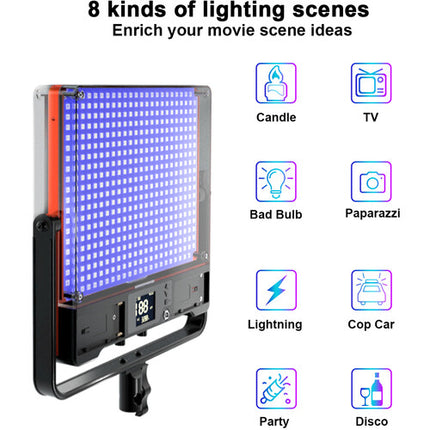 GVM 50SM Panel LED Doble Cara Bi-Color RGB Kit 3 Luces 6000 Lux 14.5x13.2"