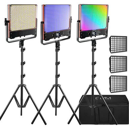 GVM 50SM Panel LED Doble Cara Bi-Color RGB Kit 3 Luces 6000 Lux 14.5x13.2"