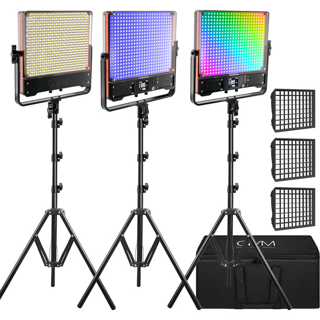 GVM 50SM Panel LED Doble Cara Bi-Color RGB Kit 3 Luces 6000 Lux 14.5x13.2"