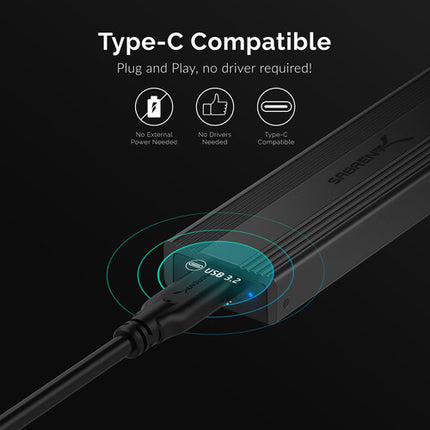 Sabrent USB 3.2 Tipo C Caja Tool-Free para SSD M.2 2242 2280 SATA NVMe 10 Gb/s