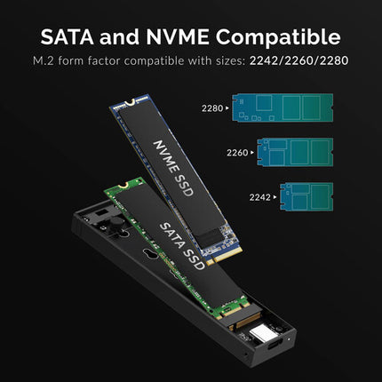 Sabrent USB 3.2 Tipo C Caja Tool-Free para SSD M.2 2242 2280 SATA NVMe 10 Gb/s