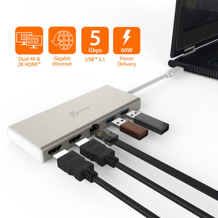 j5create JCD381 Dock USB 3.1 Gen 1 Type-C 2x HDMI 4K Gigabit Ethernet