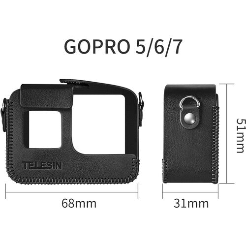 TELESIN Estuche de Cuero Sintético Negro con Correa para GoPro HERO5/6/7