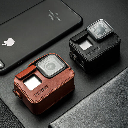 TELESIN Estuche de Cuero Sintético Negro con Correa para GoPro HERO5/6/7