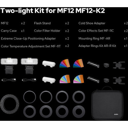 Godox MF12 Kit de Flash Macro 2 Luces Número Guía 16 Puerto USB Tipo-C