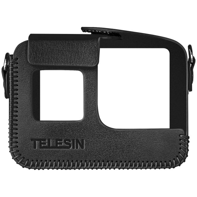 TELESIN Funda de Cuero Sintético Negra con Correa para GoPro HERO8 resistente y con acceso a puertos
