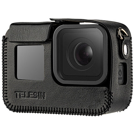 TELESIN Funda de Cuero Sintético Negra con Correa para GoPro HERO8 resistente y con acceso a puertos