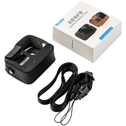 TELESIN Funda de Cuero Sintético Negra con Correa para GoPro HERO8 resistente y con acceso a puertos