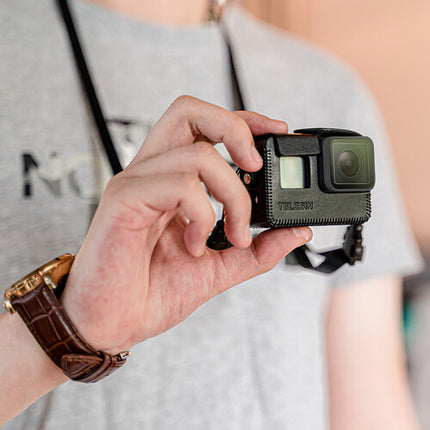 TELESIN Funda de Cuero Sintético Negra con Correa para GoPro HERO8 resistente y con acceso a puertos