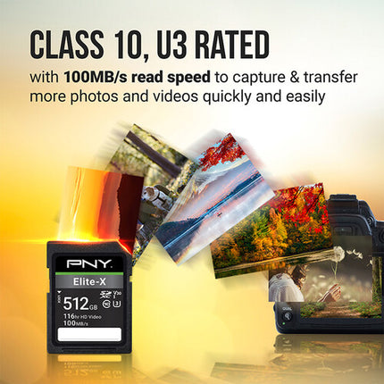 PNY 512GB Elite-X SDXC tarjeta de memoria UHS-I velocidad 100MB/s write 30MB/s