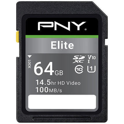 PNY 64GB Elite Tarjeta de Memoria SDXC UHS-I 100MB/s Lectura 10MB/s Escritura