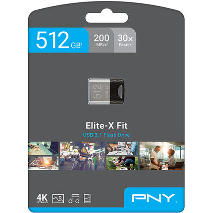 PNY 512GB Elite-X Fit USB 3.1 Gen 1 Memoria Flash 200MB/s Lectura 30MB/s Escritura