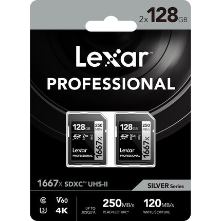 Lexar 128GB Profesional 1667x Tarjeta de Memoria SDXC UHS-II 2 Pack