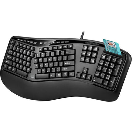 Adesso Desktop Ergonomic Keyboard Teclado ergonómico USB con lector tarjeta inteligente y reposamuñecas