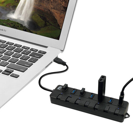 Adesso Hub USB 3.0 7 Puertos con Interruptores y Adaptador AC