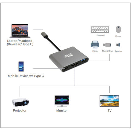 Adesso Estación de Acoplamiento USB-C 3 en 1 con HDMI 4K Thunderbolt 3