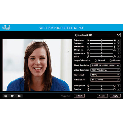 Adesso CyberTrack H5-TAA Webcam HD 1080P 2.1MP Autoenfoque con Micrófono y Montura para Trípode