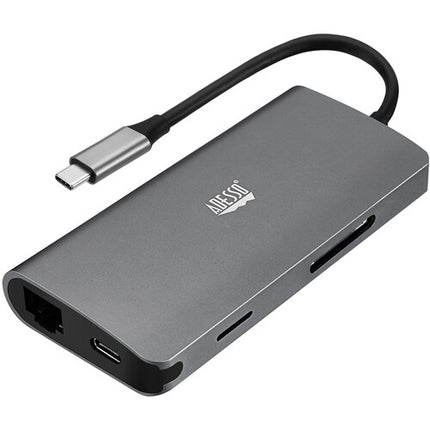 Estación de acoplamiento USB-C Adesso 8 en 1 con HDMI 100W y lector SD