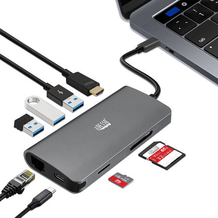Estación de acoplamiento USB-C Adesso 8 en 1 con HDMI 100W y lector SD