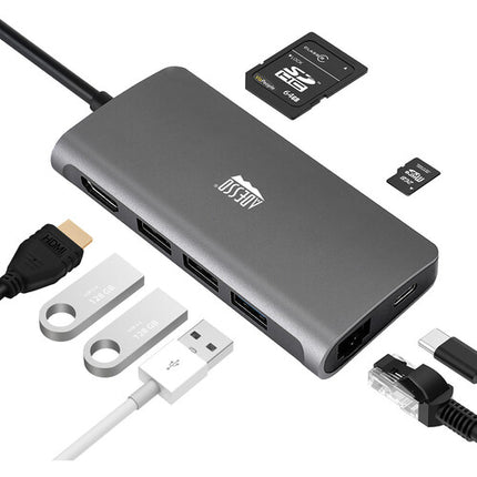 Estación de acoplamiento USB-C Adesso 8 en 1 con HDMI 100W y lector SD