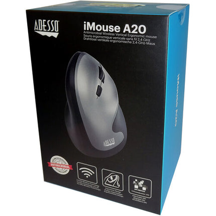 Adesso iMouse A20 Ratón Vertical Inalámbrico Antimicrobiano 2.4 GHz Ergonomico
