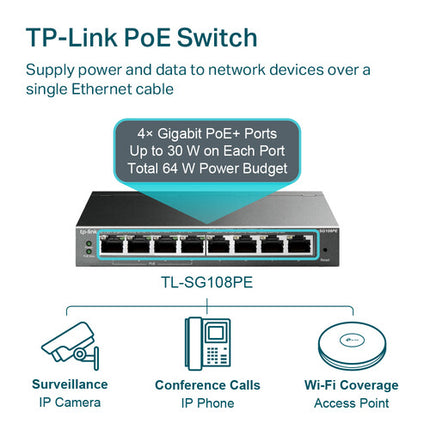 TP-Link TL-SG108PE V2 Switch Gigabit 8 Puertos 4 PoE 16 Gb/s