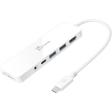 j5create Hub Multi Puerto USB Tipo C con Power Delivery 2 USB 3.1 HDMI y Lector SD Blanco