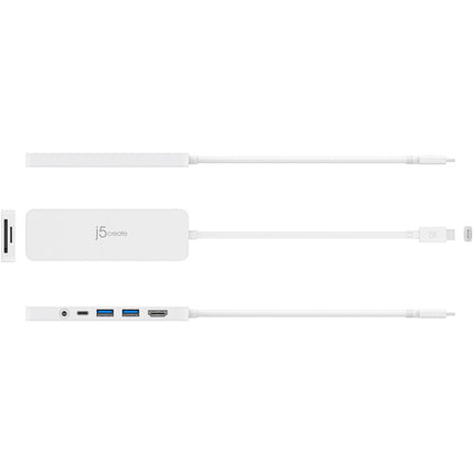 j5create Hub Multi Puerto USB Tipo C con Power Delivery 2 USB 3.1 HDMI y Lector SD Blanco