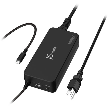 j5create PD USB Tipo-C Súper Cargador Negro 108W 2 Puertos USB-C