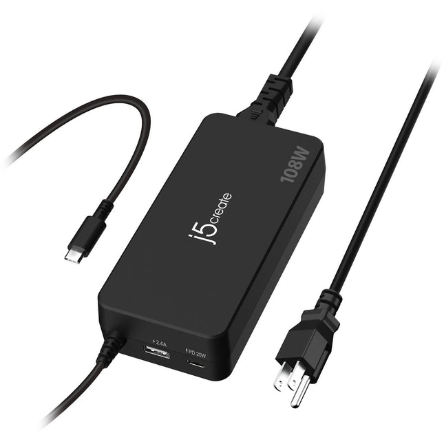 j5create PD USB Tipo-C Súper Cargador Negro 108W 2 Puertos USB-C