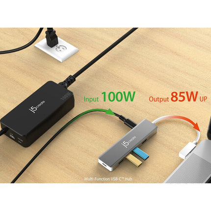 j5create PD USB Tipo-C Súper Cargador Negro 108W 2 Puertos USB-C
