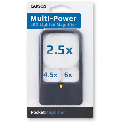 Carson PM-33 Lupa de bolsillo LED 6x 4.3x 2.5x con luz y pilas CR2032