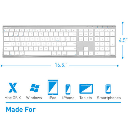 Macally Teclado Bluetooth Inalámbrico para Mac 110 Teclas Plata