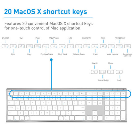Macally Teclado Bluetooth Inalámbrico para Mac 110 Teclas Plata