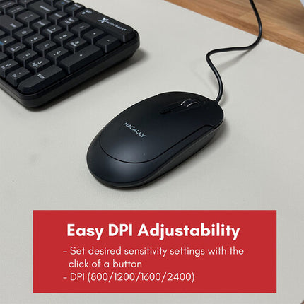 Macally Ratón Óptico USB Tipo-C con Clic Silencioso 800-2400 DPI Negro