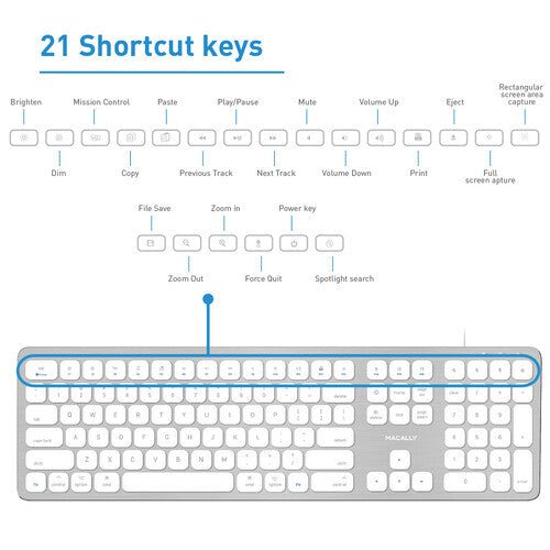 Macally Teclado USB con 2 Puertos USB 2.0 para Mac Slim y Número