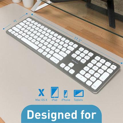 Macally Quick Switch Slim Teclado Inalámbrico Bluetooth para Mac batería 2 meses y conexión 3 dispositivos