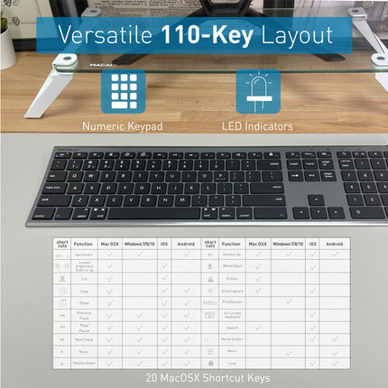 Macally Teclado Inalámbrico Bluetooth para Mac 110 Teclas Flexibles 3 Dispositivos
