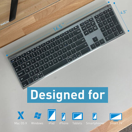 Macally Teclado Inalámbrico Bluetooth para Mac 110 Teclas Flexibles 3 Dispositivos