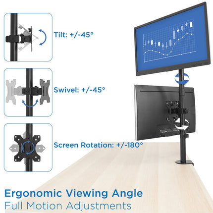 Mount-It! Soporte Vertical Doble para Monitores 13 a 32" con Ajuste de Altura y Gestión de Cables